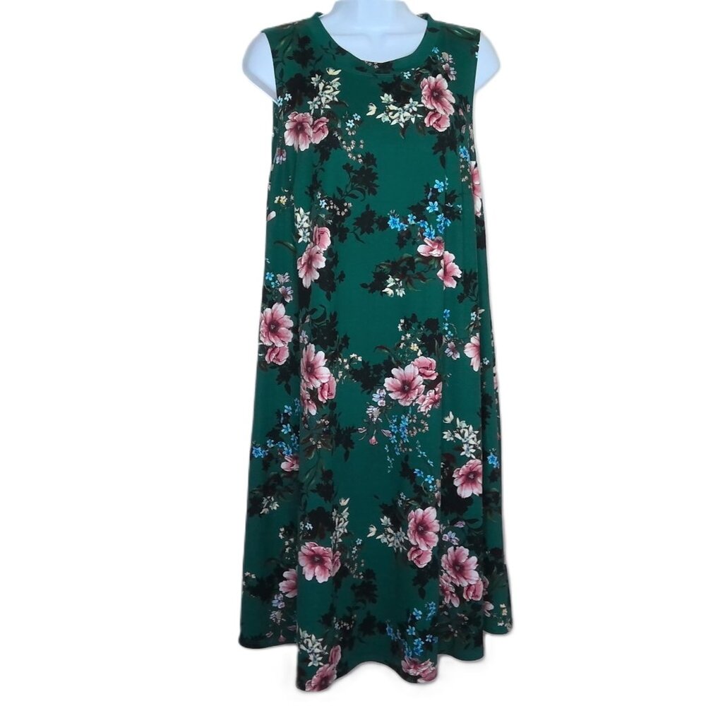 New Fortune & Ivy Green & Pink Floral Dress Sleeveless Soft Stretch NWOT Plus 3X